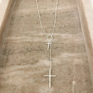 925 Sterling Silver Lariat Cross Necklace Cross Long Drop Necklace